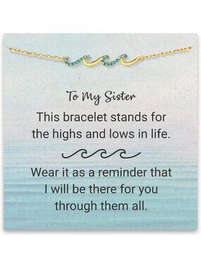 Sister Gift Bracelet, Wave & Cross Design, Birthday Jewelry for Sisters